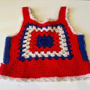 Vintage - 1960's - Hand Crochet Top - Red/White/Blue - Children's